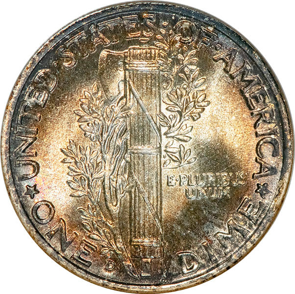 (5053) 1944-D 10C NGC MS66FB Gold CAC Mercury Dime reverse