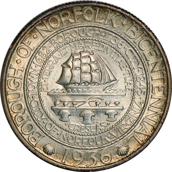 (9337) 1936 50C PCGS MS66 Gold CAC Norfolk obverse