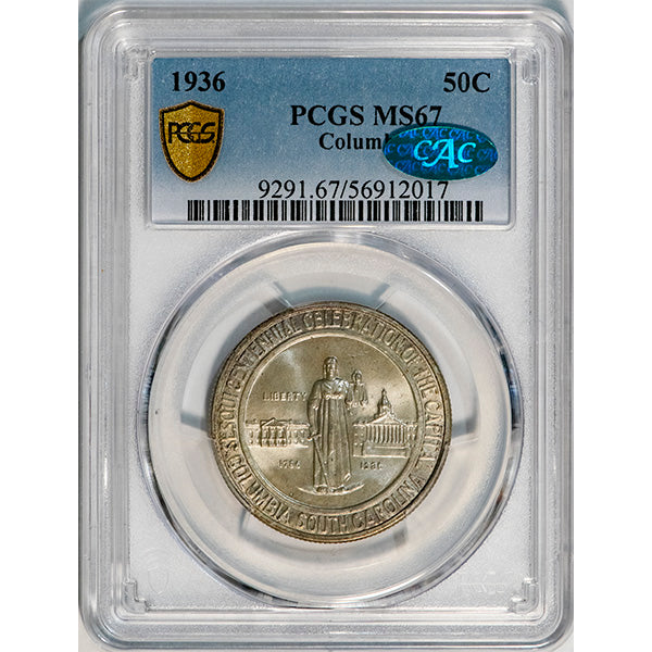 (9291) 1936 50C PCGS MS67 CAC Columbia slab