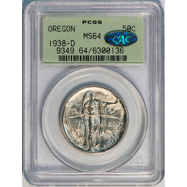 (9349) 1938-D 50C PCGS MS64 CAC Oregon slab