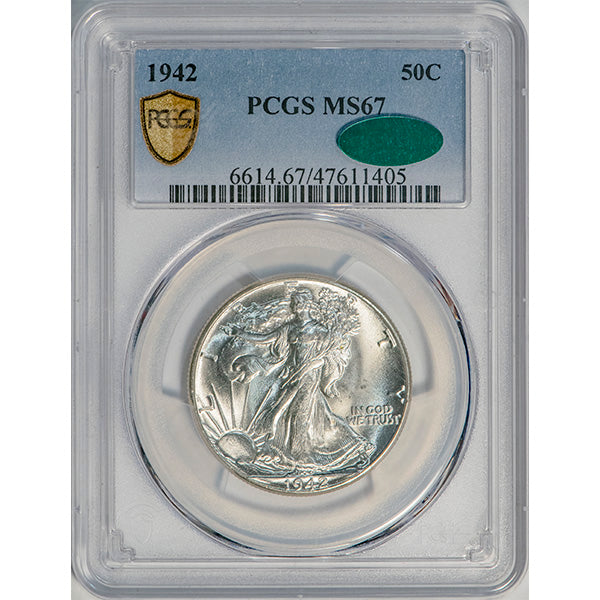 (6614) 1942 50C PCGS MS67 CAC Walker slab