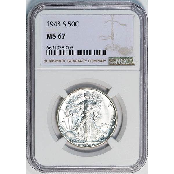(6620) 1943-S 50C NGC MS67 Walker slab