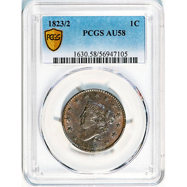 (1630) 1823/2 1C PCGS AU58 Liberty slab