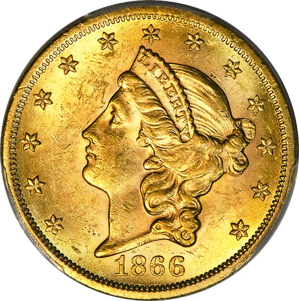 1866 $20 Motto PCGS MS61 obverse