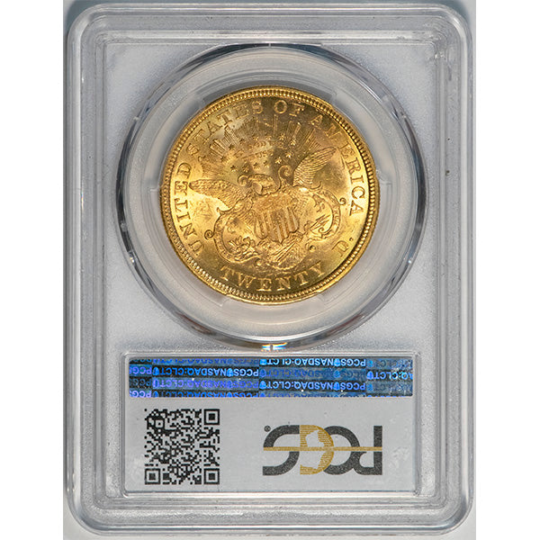 1866 $20 Motto PCGS MS61 reverse slab