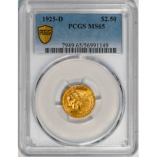 (7949) 1925-D $2.50 PCGS MS65 Indian slab