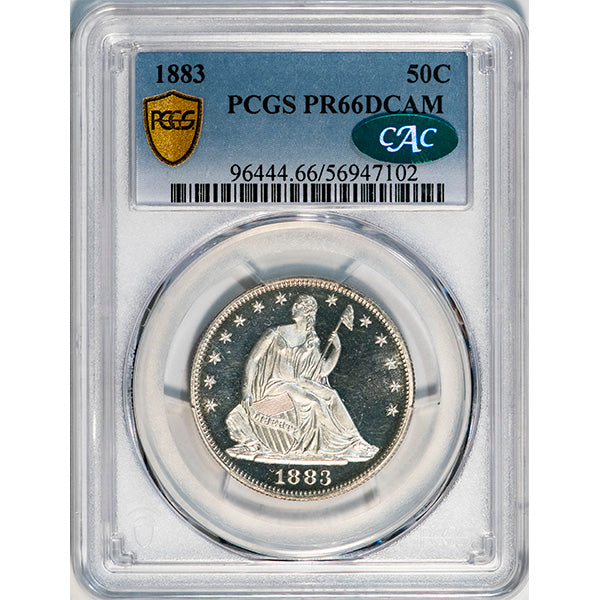 (6400) 1883 50C PCGS PR66DCAM CAC Seated Half slab