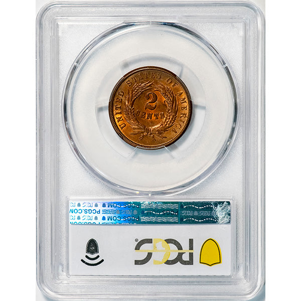 (3577) 1864 2C PCGS MS64RB CAC reverse slab