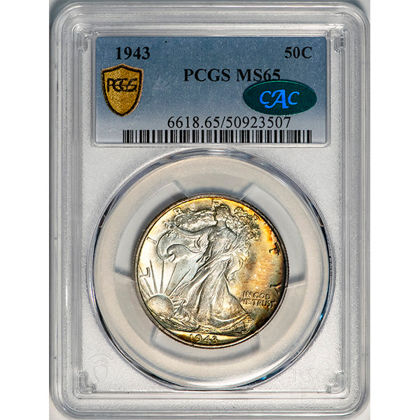 (6613) 1943 50C PCGS MS65 CAC Walker slab