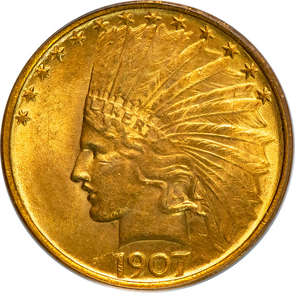 (8852) 1907 $10 PCGS MS61 No Motto Indian obverse