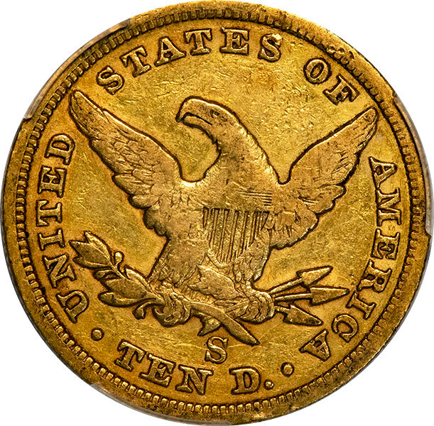 (8643) 1865-S $10 PCGS VF20 865/Inverted 186 reverse