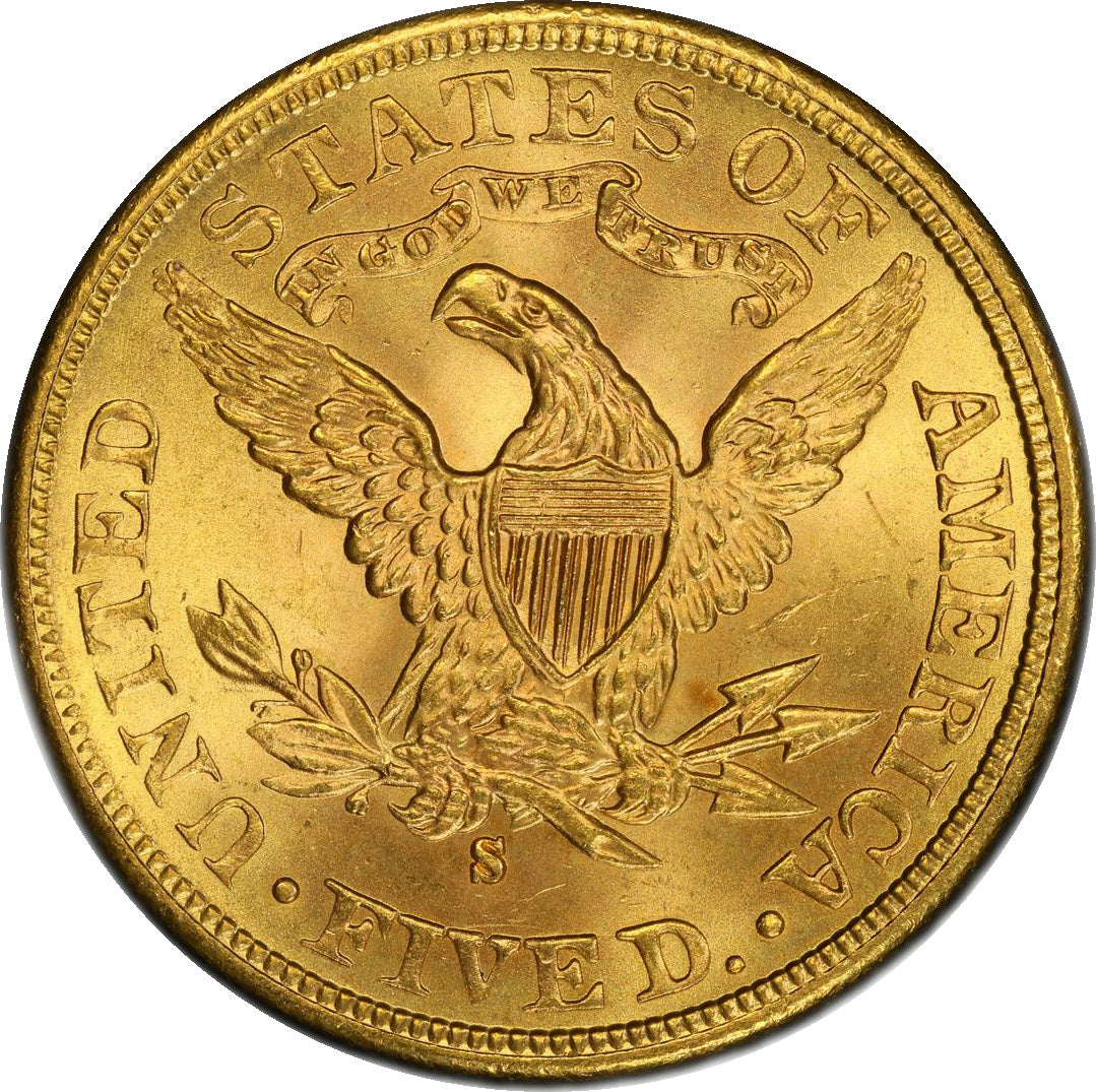 (8368) 1885-S $5 PCGS MS65 Liberty reverse