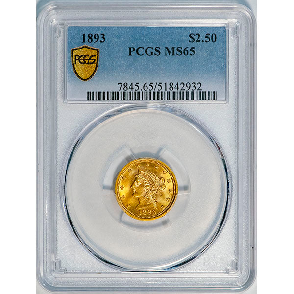 (7845) 1893 $2.50 PCGS MS65 Liberty slab