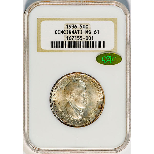 (9283) 1936 50C NGC MS61 Gold CAC Cincinnati slab
