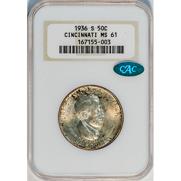 (9285) 1936-S 50C NGC MS61 CAC Cincinnati slab
