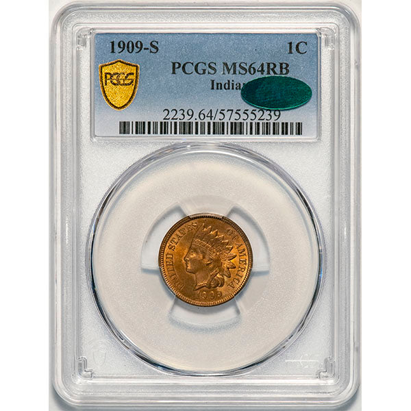 (2239) 1909-S 1C Indian PCGS MS64RB CAC