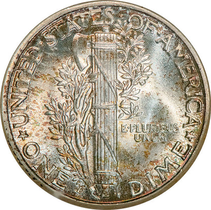 (5039) 1942-D 10C NGC MS65FB Gold CAC Mercury reverse