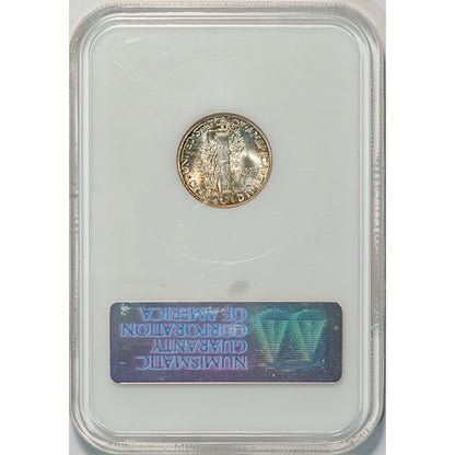(5039) 1942-D 10C NGC MS65FB Gold CAC Mercury reverse slab