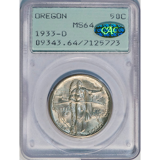 (9343) 1933-D 50C PCGS MS64 Gold CAC Oregon slab