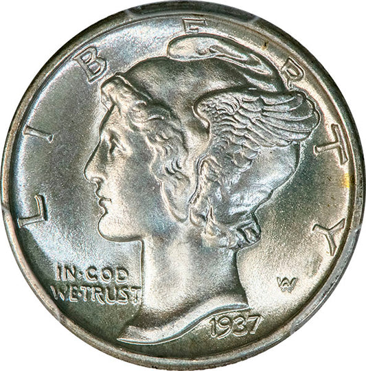 (5005) 10C PCGS MS67FB CAC Mercury Dime obverse