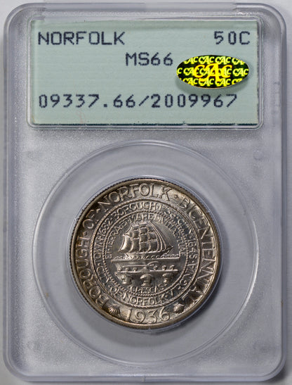 (9337) 1936 50C PCGS MS66 Norfolk Gold CAC