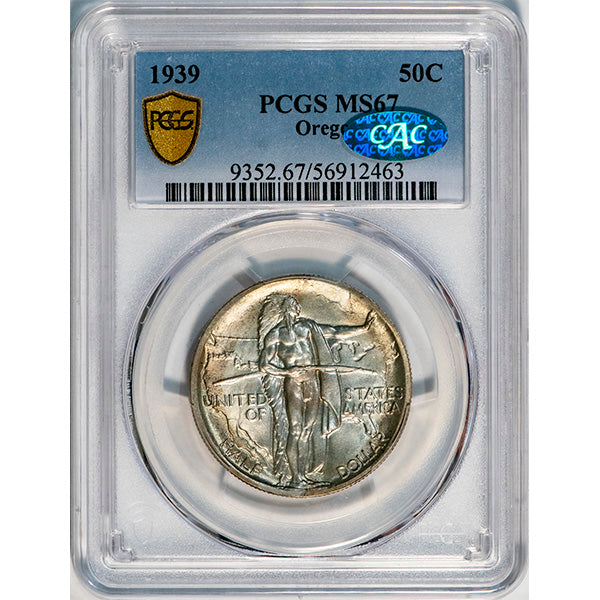 (9352) 1939 50C PCGS MS67 CAC Oregon slab