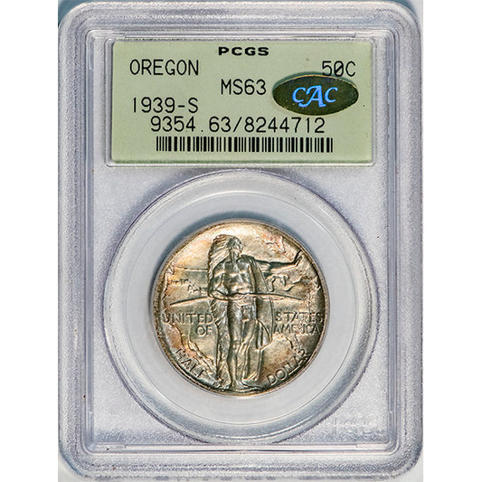 (9354) 1939-S 50C PCGS MS63 Oregon Gold CAC slab