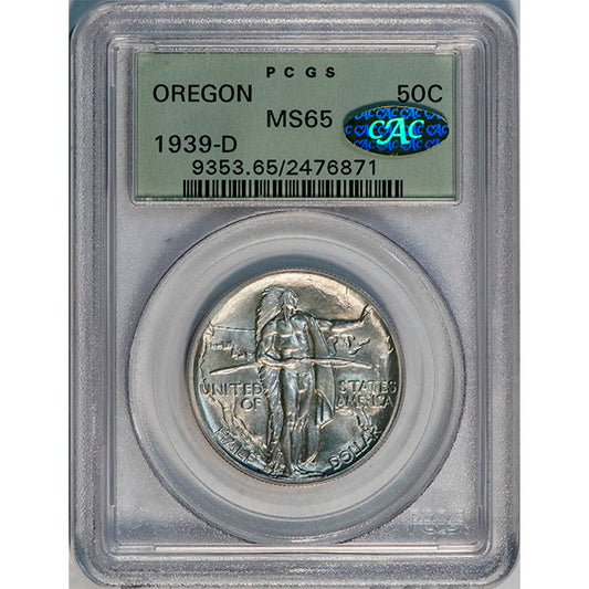 (9353) 1939-D 50C PCGS MS65 Gold CAC Oregon slab