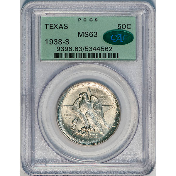 (9396) 1938-S 50C PCGS MS63 CAC Texas slab