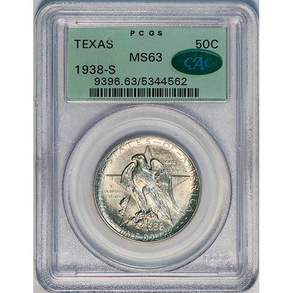 (9396) 1938-S 50C PCGS MS63 CAC Texas slab