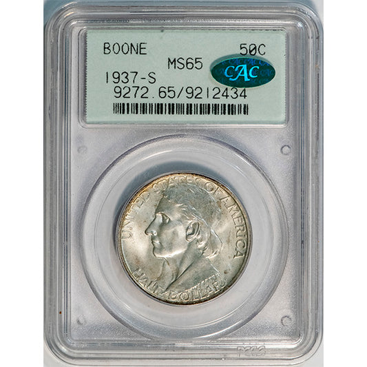 (9272) 1937-S 50C PCGS MS65 CAC Boone slab