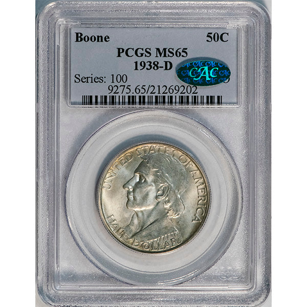 (9275) 1938-D 50C PCGS MS65 CAC Boone slab