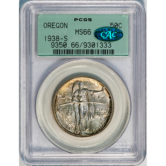 (9350) 1938-S 50C PCGS MS66 CAC Oregon slab