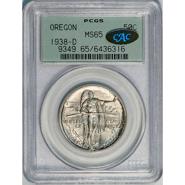 (9349) 1938-D 50C PCGS MS65 Oregon Gold CAC slab