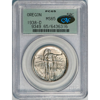 (9349) 1938-D 50C PCGS MS65 Oregon Gold CAC slab