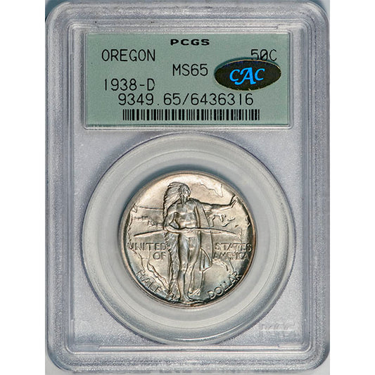(9349) 1938-D 50C PCGS MS65 Oregon Gold CAC slab