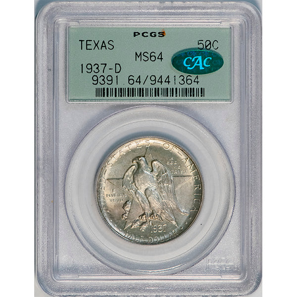 (9391) 1937-D 50C PCGS MS64 CAC Texas slab
