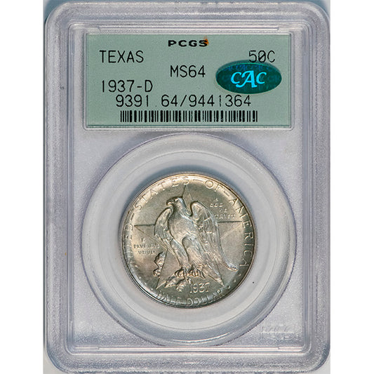 (9391) 1937-D 50C PCGS MS64 CAC Texas slab