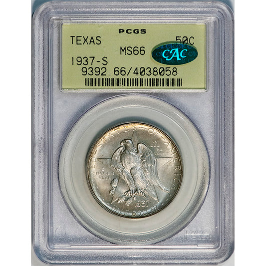 (9392) 1937-S 50C PCGS MS66 CAC Texas slab