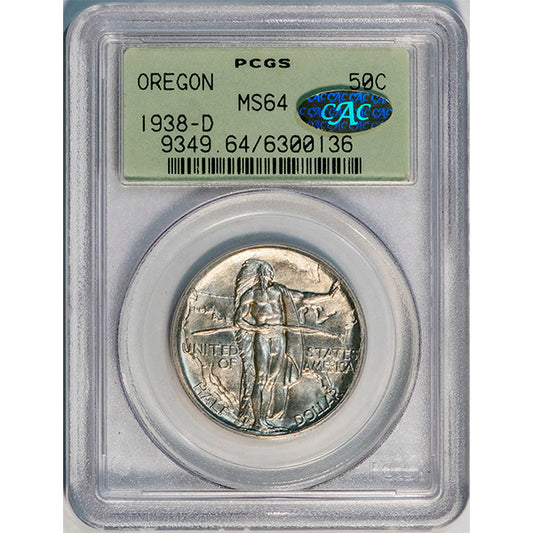 (9349) 1938-D 50C PCGS MS64 CAC Oregon slab