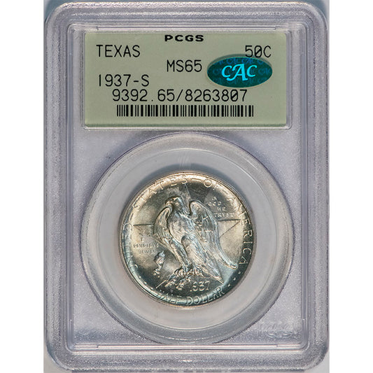 (9392) 1937-S 50C PCGS MS65 CAC Texas slab