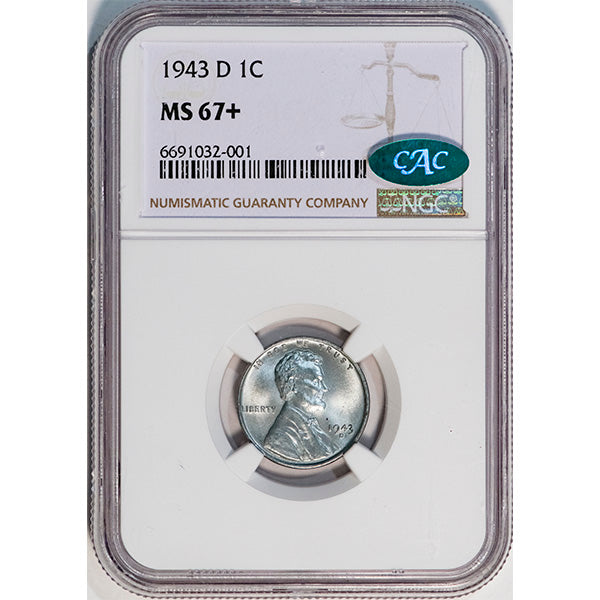 (2714) 1943-D 1C NGC MS67+ CAC Lincoln slab