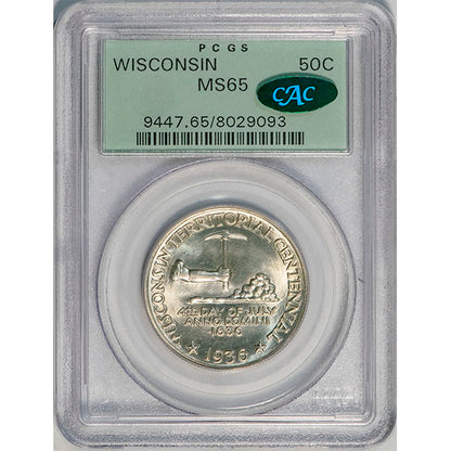 (9447) 1936 50C PCGS MS65 Wisconsin CAC slab