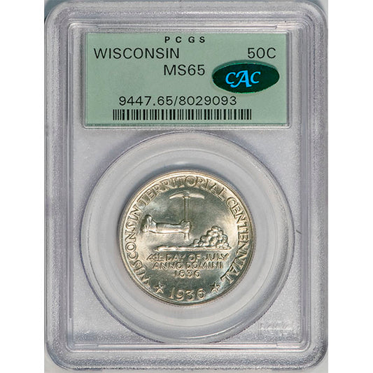(9447) 1936 50C PCGS MS65 Wisconsin CAC slab
