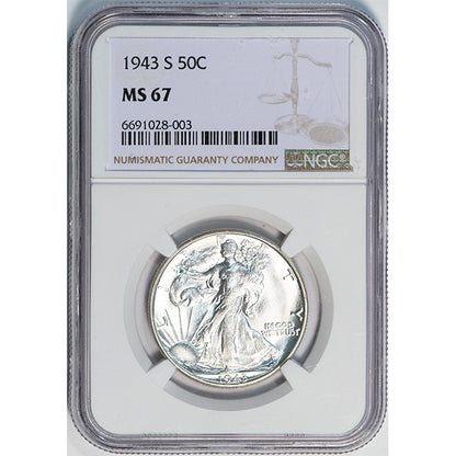 (6620) 1943-S 50C NGC MS67 Walker slab