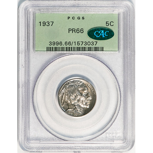 1937 5C PCGS PR66 CAC Buffalo Nickel old holder slab