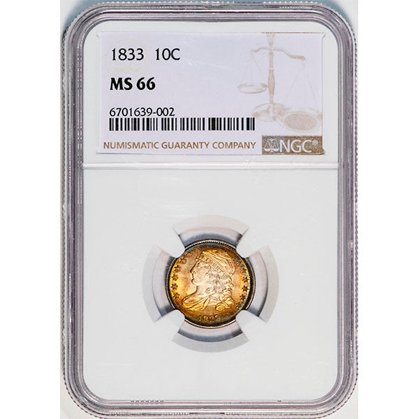 (4522) 1833 10C NGC MS66 Bust Dime slab