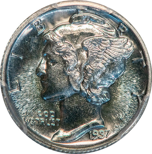 (5072) 1937 10C PCGS PR67+ CAC Mercury obverse