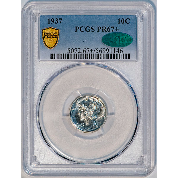 (5072) 1937 10C PCGS PR67+ CAC Mercury slab