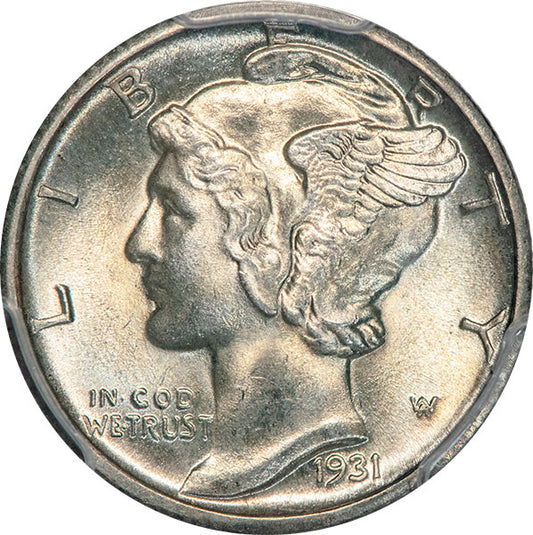 (4985) 1931-D 10C PCGS MS66FB CAC Mercury Dime obverse